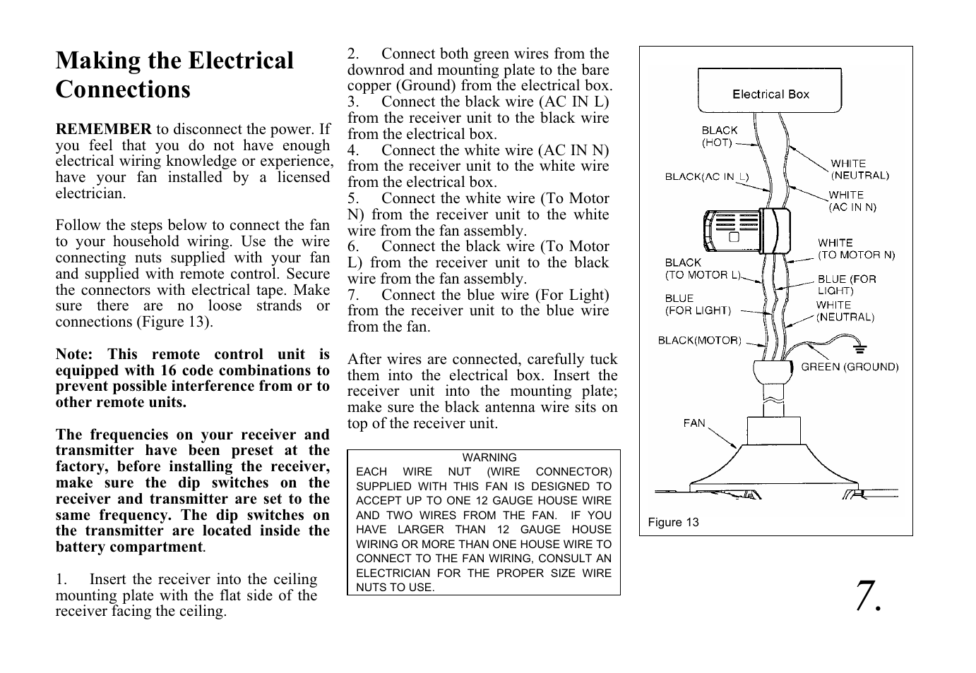 Making the electrical connections | King of Fans Valparaiso User Manual | Page 9 / 16