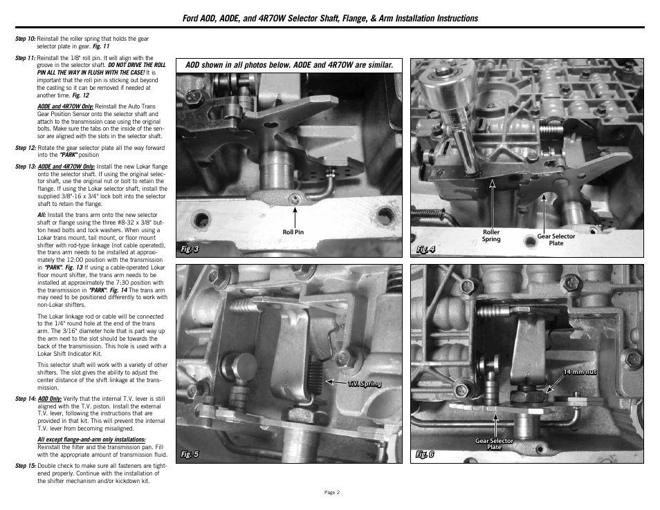 Lokar Ford AOD, AODE, and 4R70W Selector Shaft, Flange, & Arm User Manual | Page 2 / 4