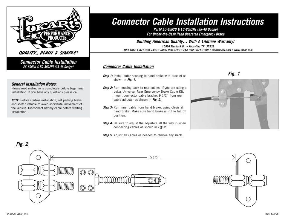 Lokar EC-8002HT (38-48 Dodge) Connector Cable User Manual | 1 page