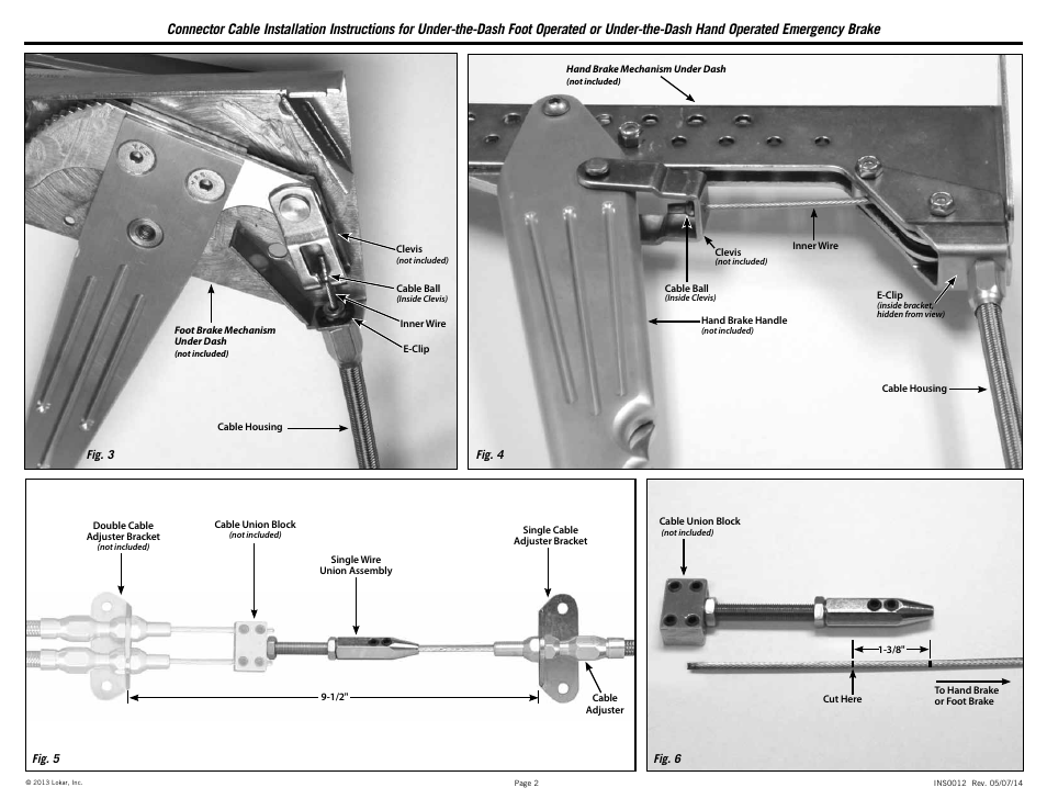 Lokar Connector Cable Under-the-Dash Foot Operated or Under-the-Dash Hand Operated Emergency Brake User Manual | Page 2 / 2