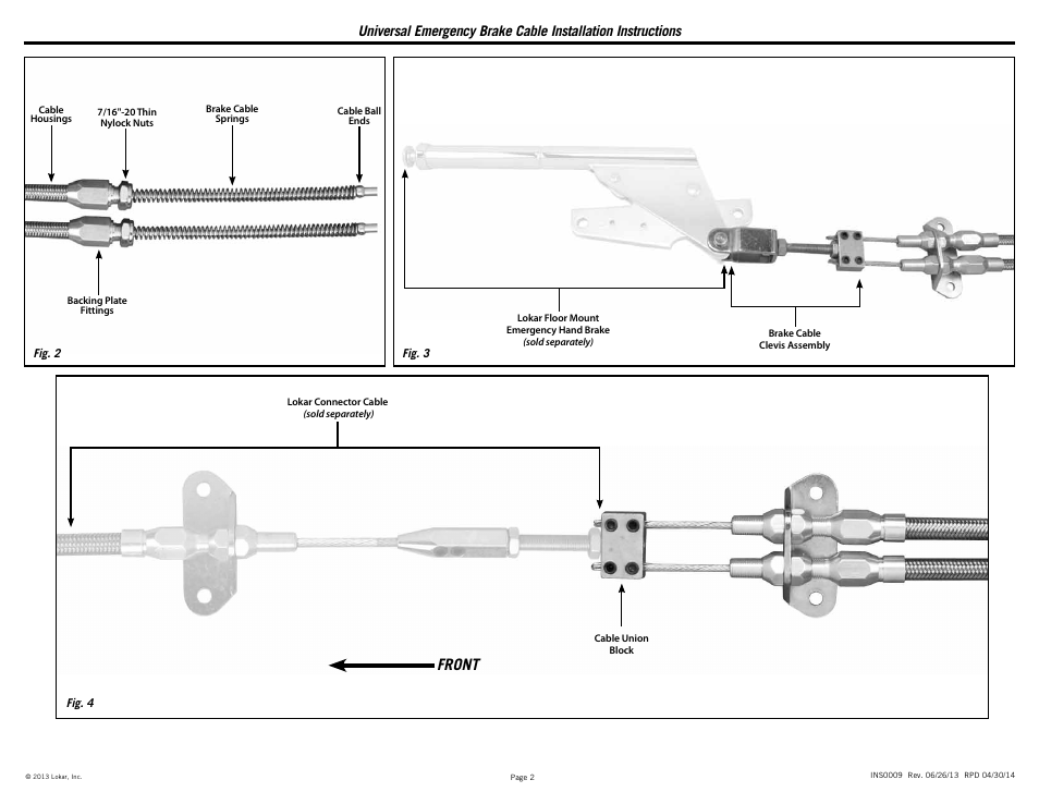 Front | Lokar Universal Emergency Brake Cable User Manual | Page 2 / 2