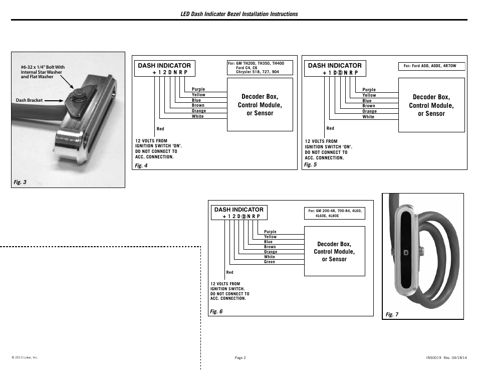 Decoder box, control module, or sensor | Lokar LED Dash Indicator Bezel User Manual | Page 2 / 2