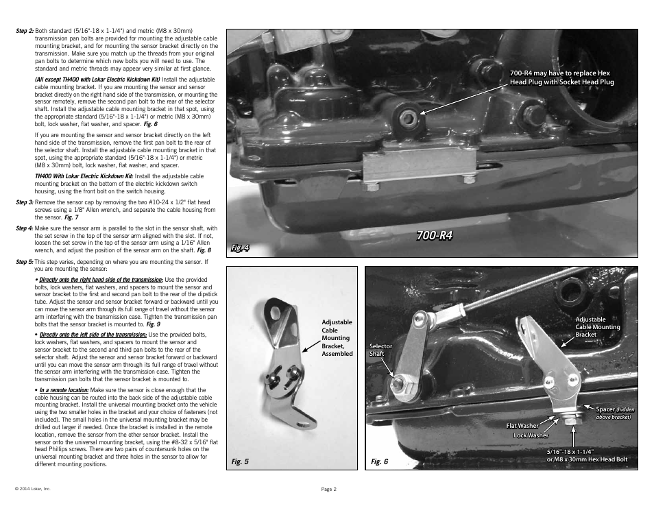 Lokar Cable Operated Sensor Kit-GM User Manual | Page 2 / 6
