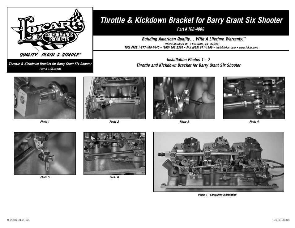 Lokar TCB-40BG Throttle & Kickdown Bracket for Barry Grant Six Shooter User Manual | Page 2 / 2