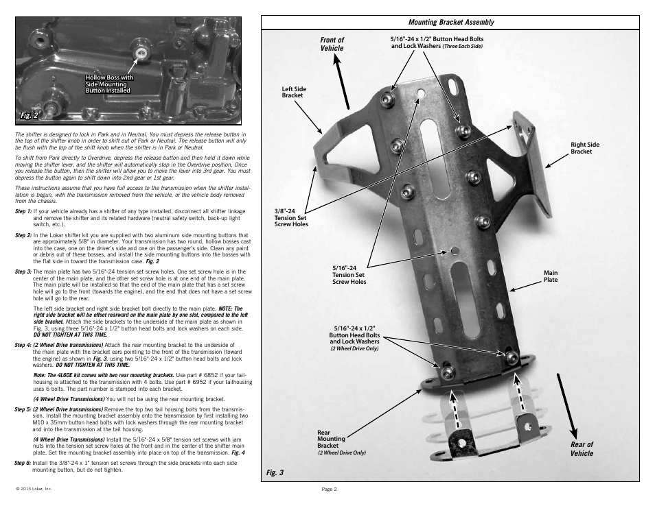 Lokar Automatic Trans Mount Shifter 700-R4 , 4L60, and 4L60E User Manual | Page 2 / 6