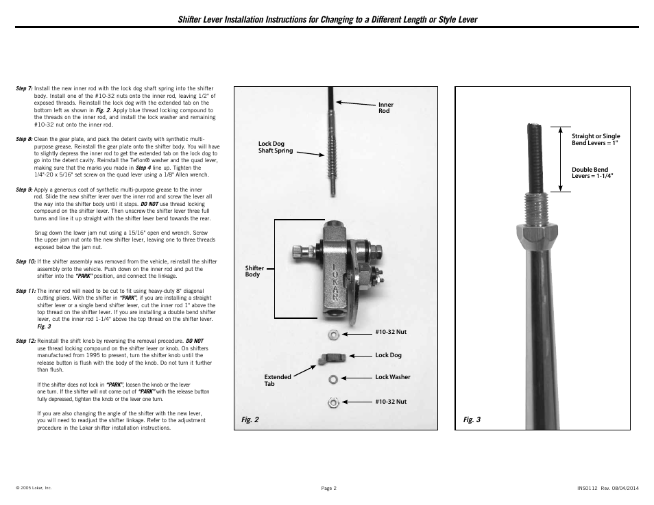 Lokar Shifter Lever User Manual | Page 2 / 2