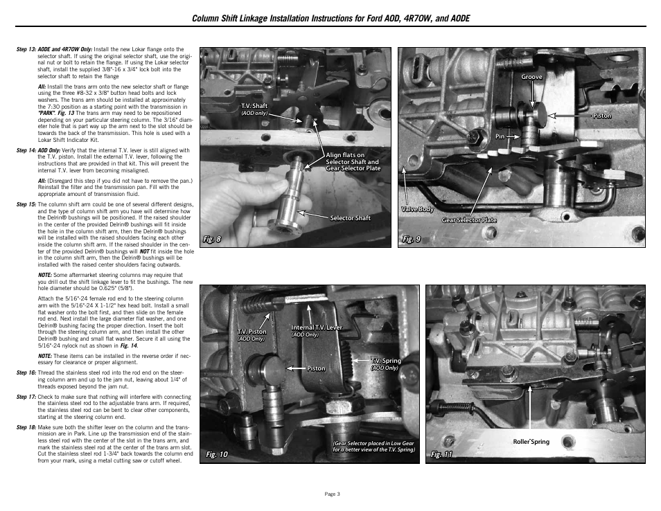 Lokar Column Shift Linkage For Ford AOD, 4R70W, and AODE User Manual | Page 3 / 4