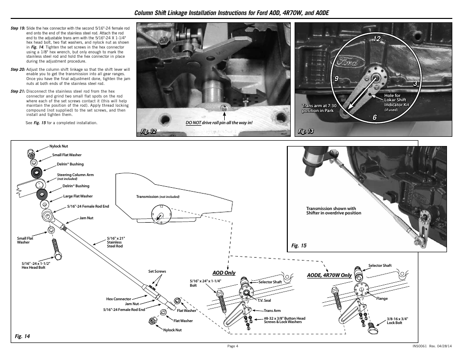 Lokar Column Shift Linkage For Ford AOD, 4R70W, and AODE User Manual | Page 4 / 4