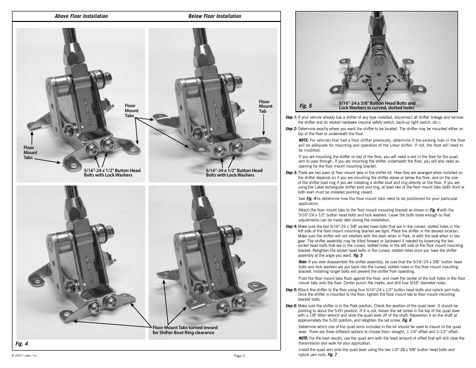Lokar Cable Operated Shifter GM User Manual | Page 2 / 6