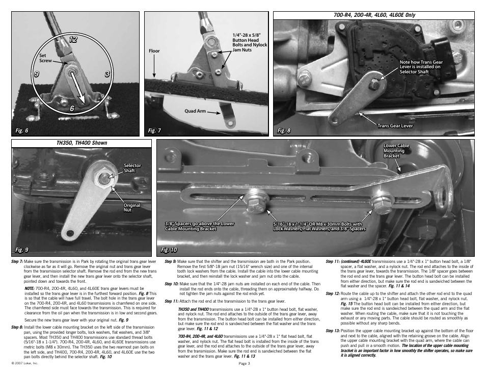 Lokar Cable Operated Shifter GM User Manual | Page 3 / 6