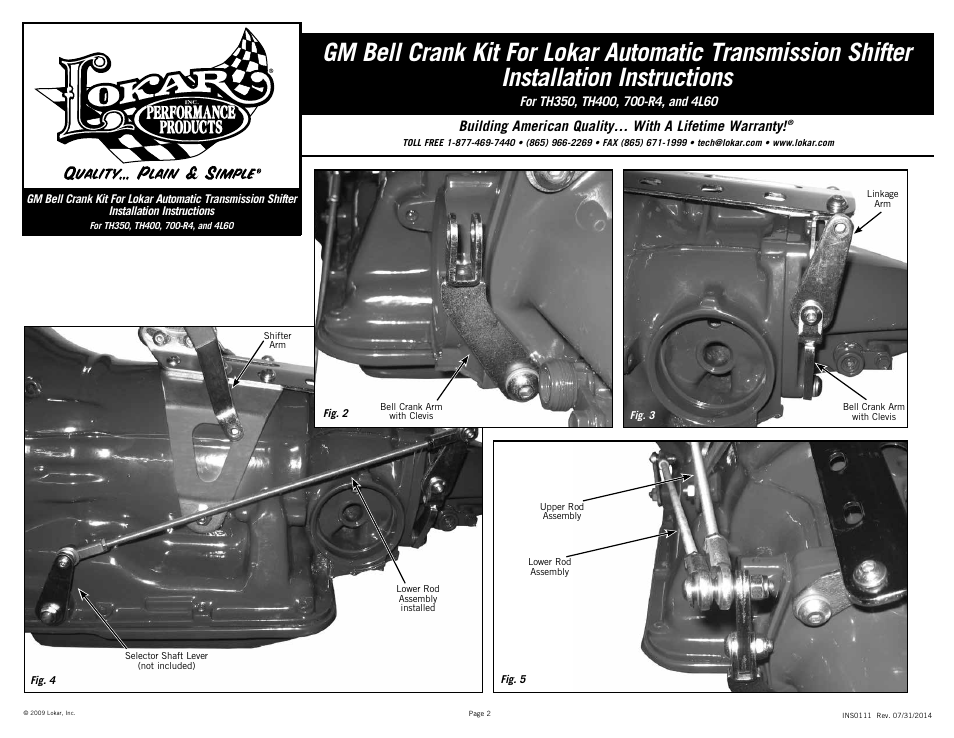 Lokar Automatic Transmission Shifter GM Bell Crank Kit For Lokar User Manual | Page 2 / 2