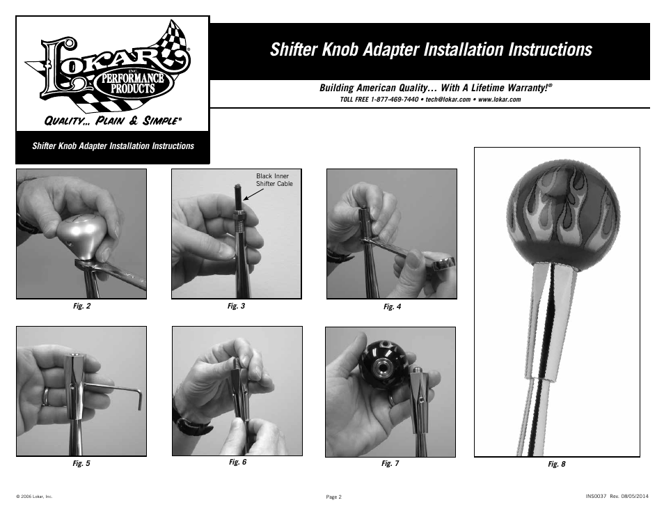 Shifter knob adapter installation instructions | Lokar Shifter Knob Adapter User Manual | Page 2 / 2