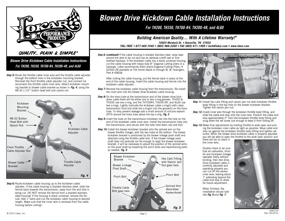 Lokar Blower Drive Kickdown Cable User Manual | Page 2 / 2