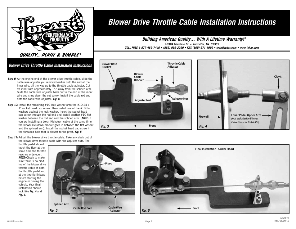 Lokar Blower Drive Throttle Cable User Manual | Page 2 / 2
