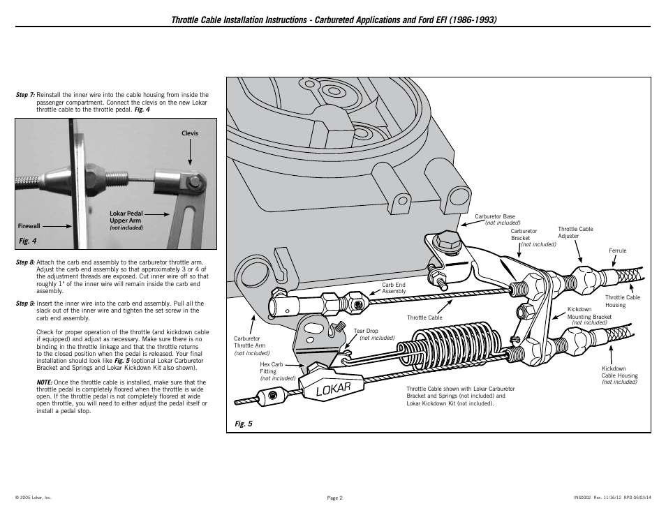 Lokar Throttle Cable Carbureted Applications and Ford EFI (1986-1993) User Manual | Page 2 / 2