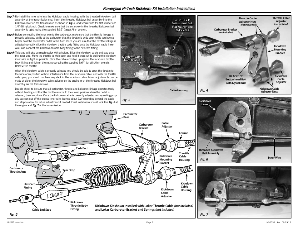Lokar Powerglide Hi-Tech Kickdown Kit User Manual | Page 2 / 2