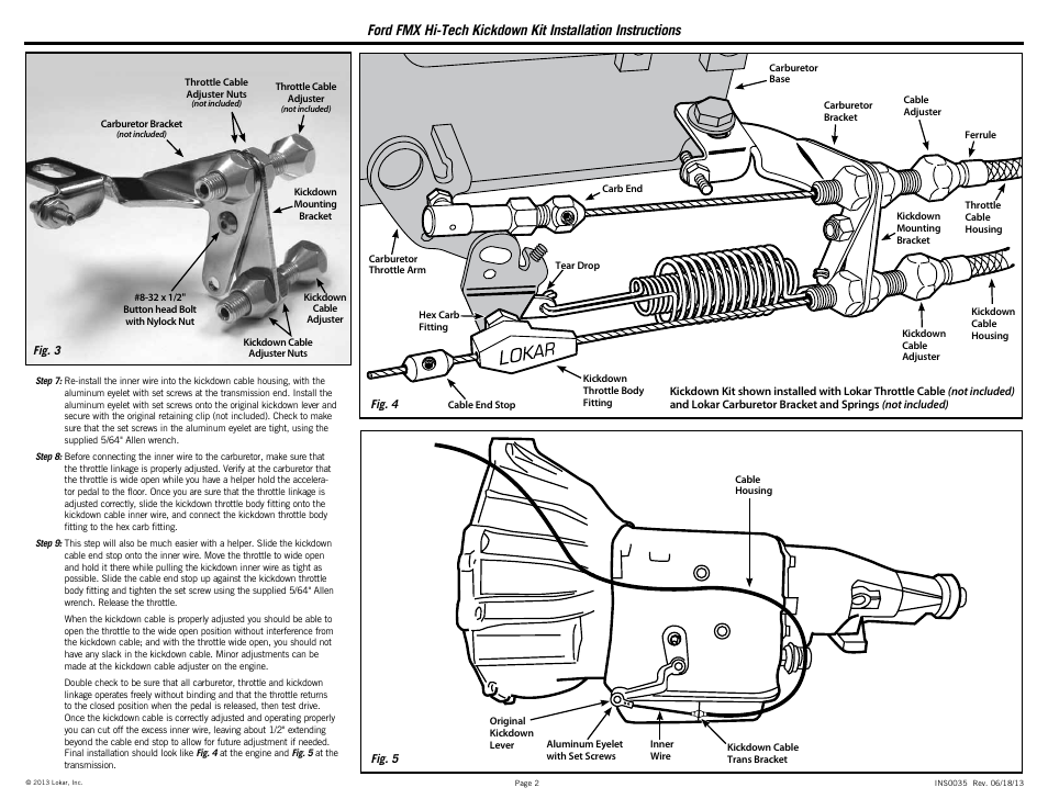 Lokar Ford FMX Hi-Tech Kickdown Kit User Manual | Page 2 / 2