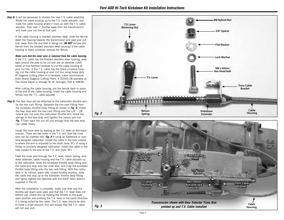 Lokar Ford AOD Hi-Tech Kickdown Kit User Manual | Page 2 / 4