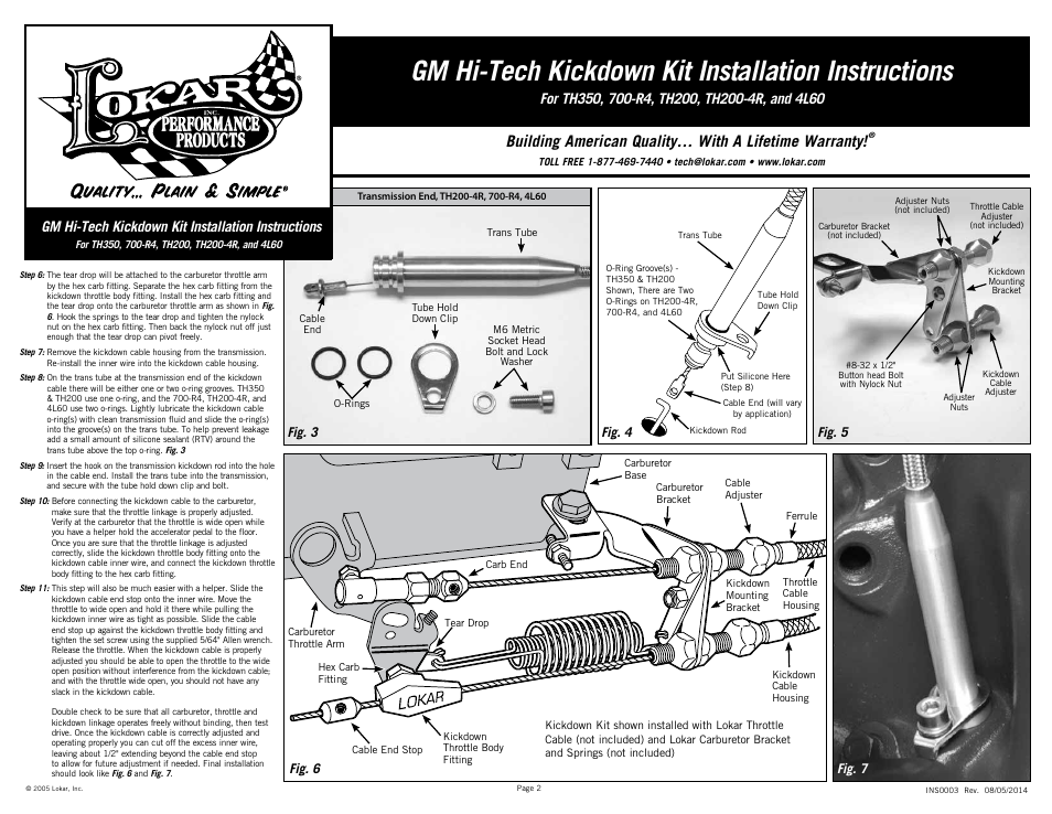 Gm hi-tech kickdown kit installation instructions | Lokar GM Hi-Tech Kickdown Kit User Manual | Page 2 / 2