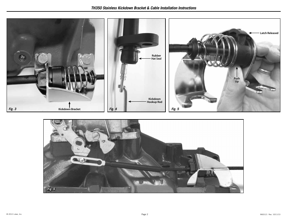 Lokar Stainless Kickdown Bracket & Cable TH350 User Manual | Page 2 / 2