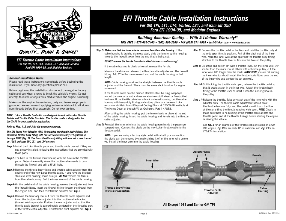 Lokar EFI Throttle Cable User Manual | 2 pages