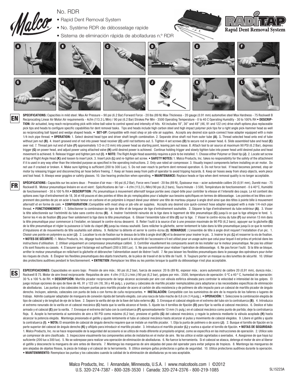 Malco RDR Raditap Rapid Dent Removal System User Manual | 1 page