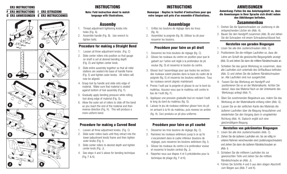 Assemby, Assemblage, Zusammenbau | Instructions, Instructions anweisungen | Malco ER3 Edge Roller User Manual | Page 2 / 2