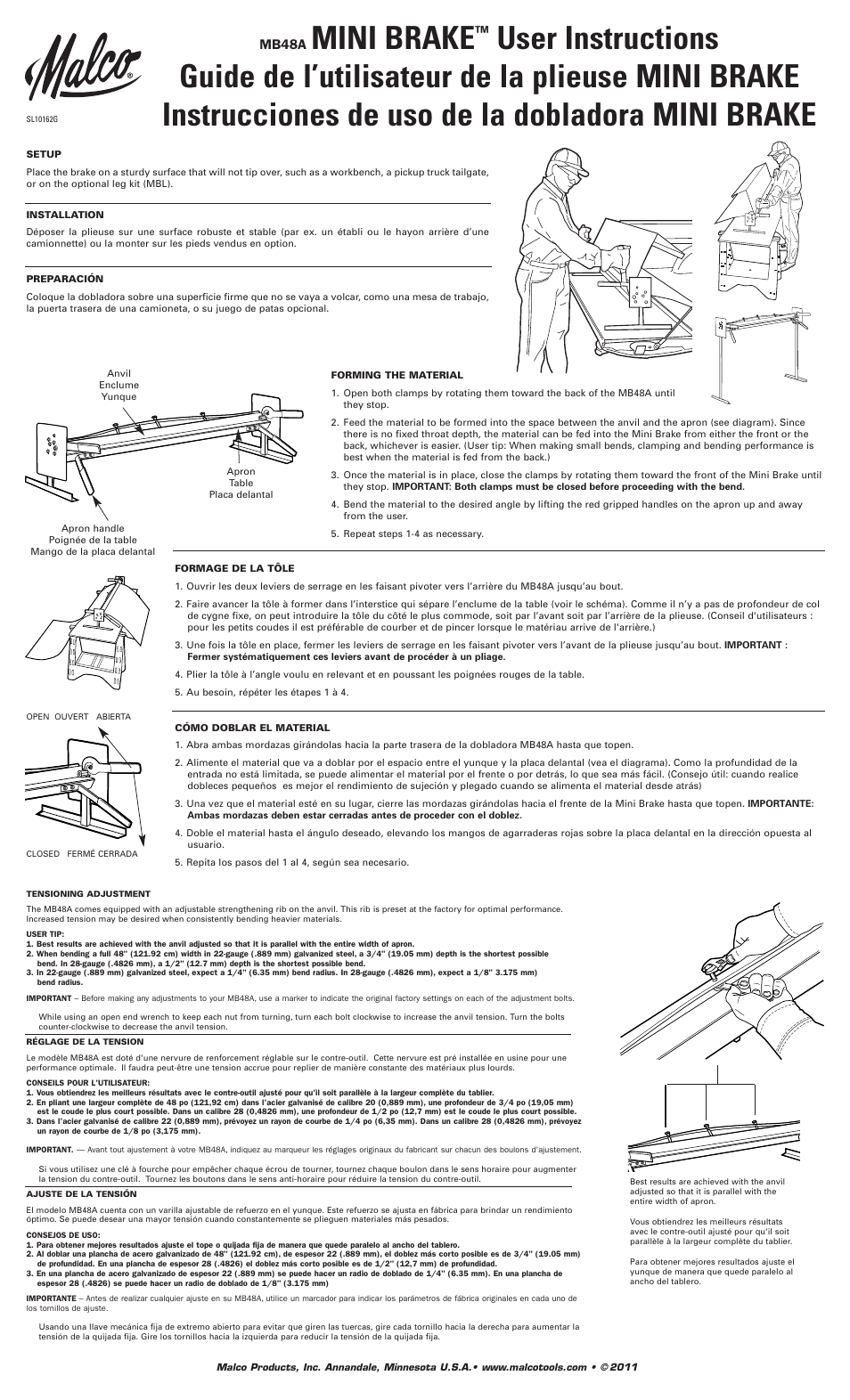 Malco MB48A Mini Brake: Portable User Manual | 2 pages