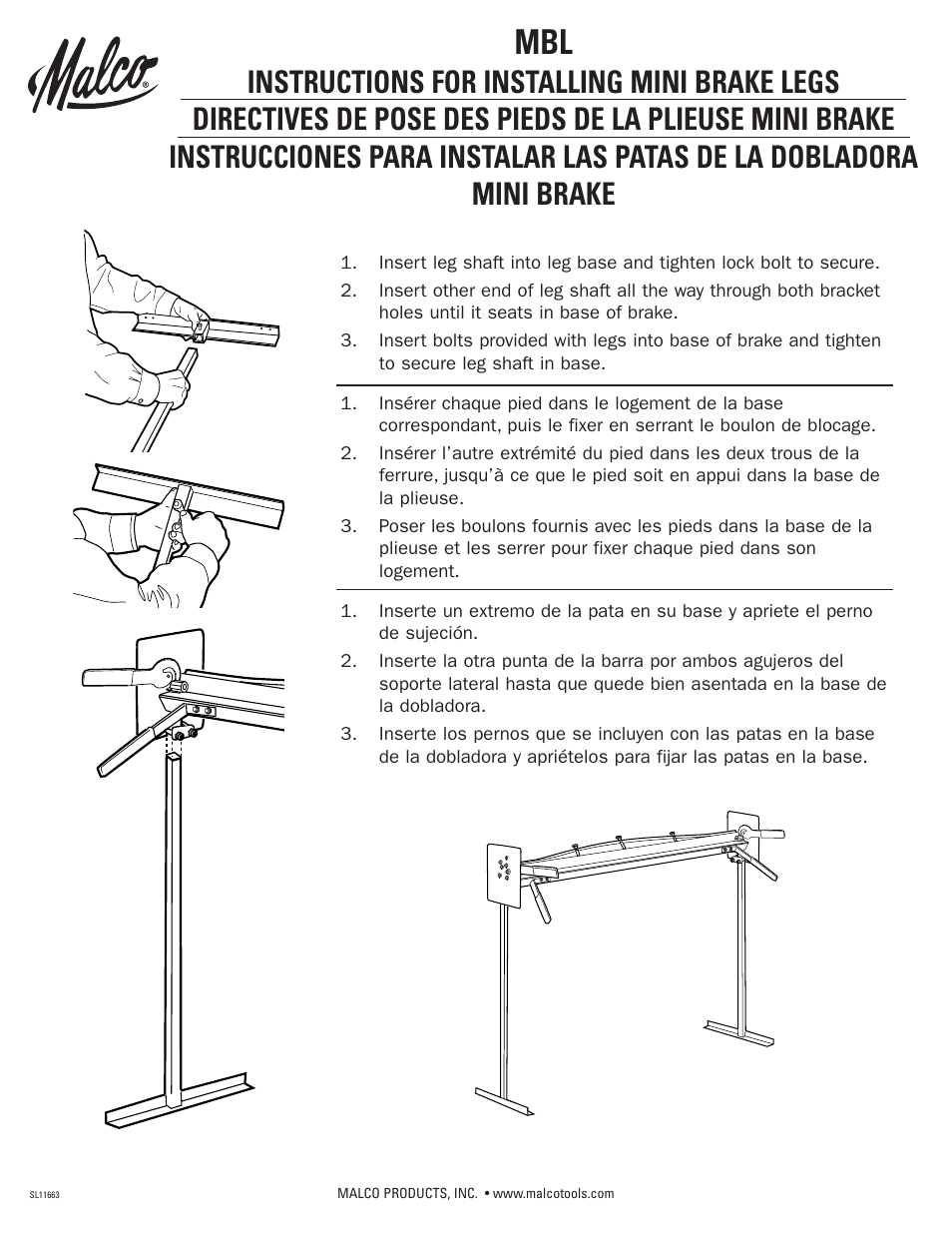 Malco MB48A Mini Brake: MBL leg installation User Manual | 1 page