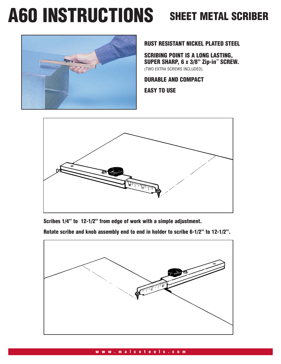 Malco A60 Adjustable Scriber User Manual | 1 page