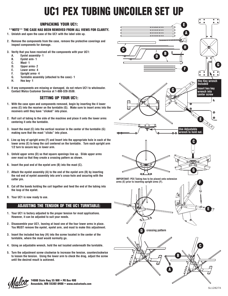 Malco UC1 Uncoiler: Pex Tubing User Manual | 5 pages