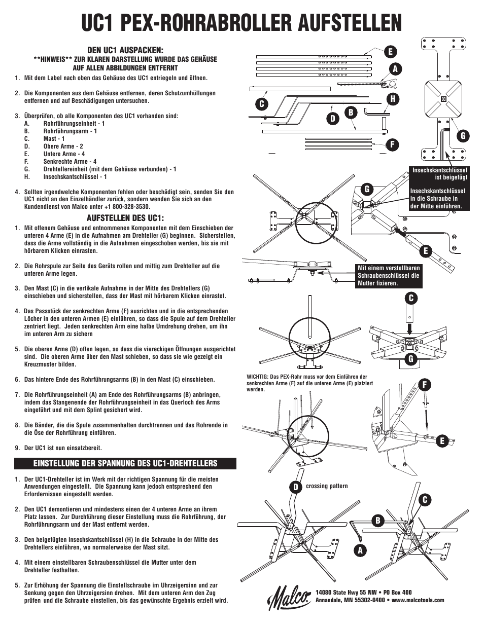Uc1 pex-rohrabroller aufstellen | Malco UC1 Uncoiler: Pex Tubing User Manual | Page 3 / 5