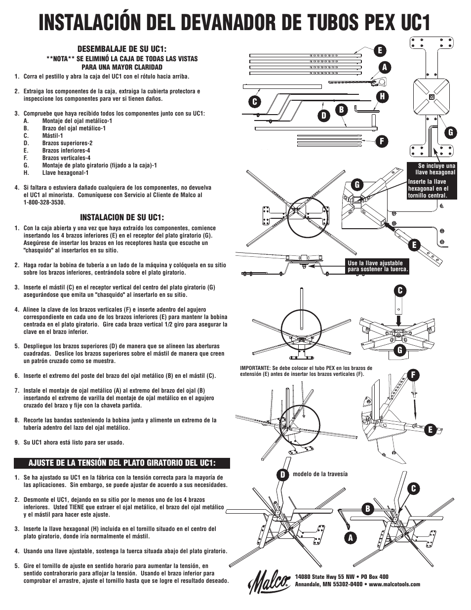 Instalación del devanador de tubos pex uc1 | Malco UC1 Uncoiler: Pex Tubing User Manual | Page 5 / 5