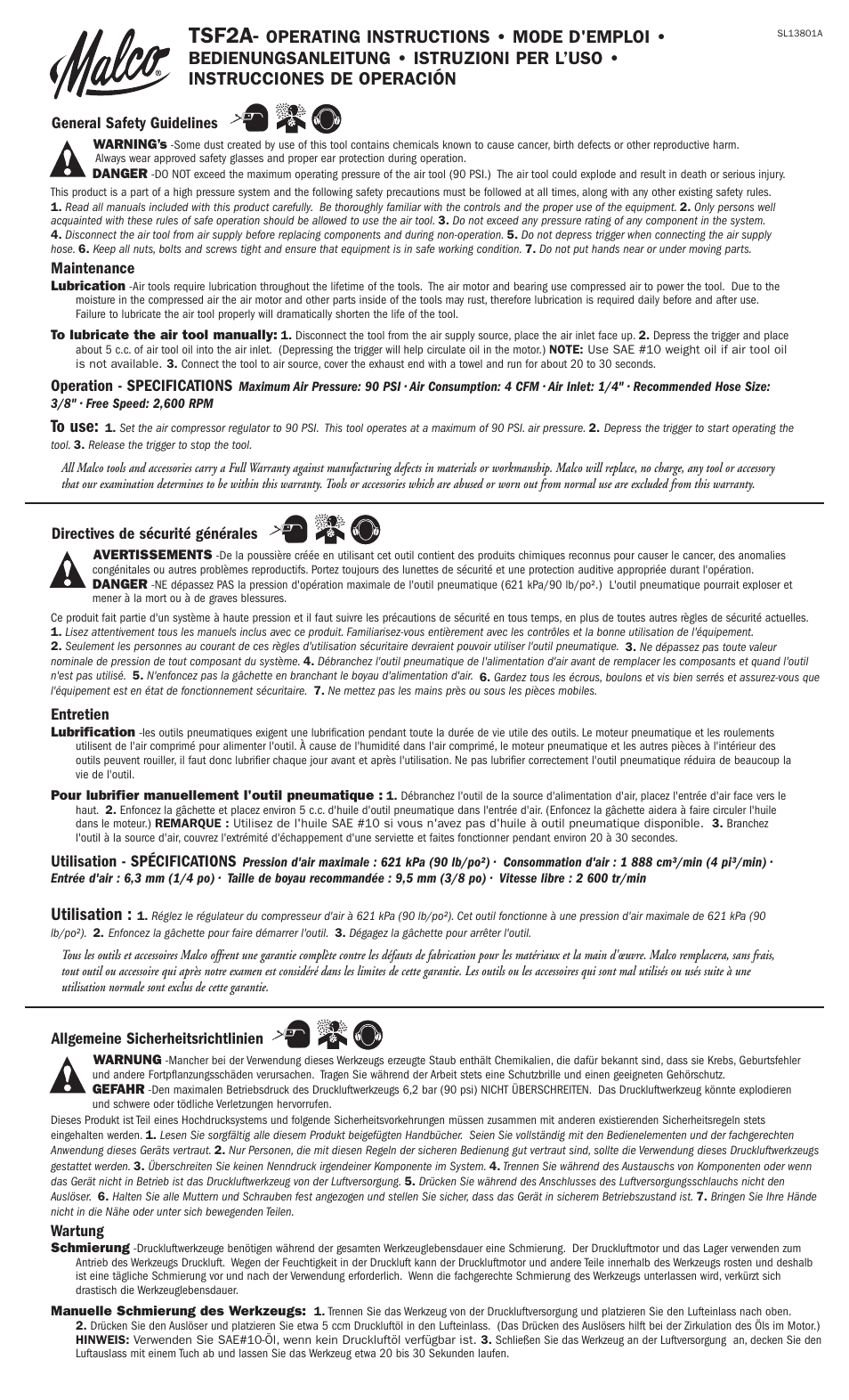 Malco TSF2A TurboShear - Backerboard, AIR User Manual | 2 pages