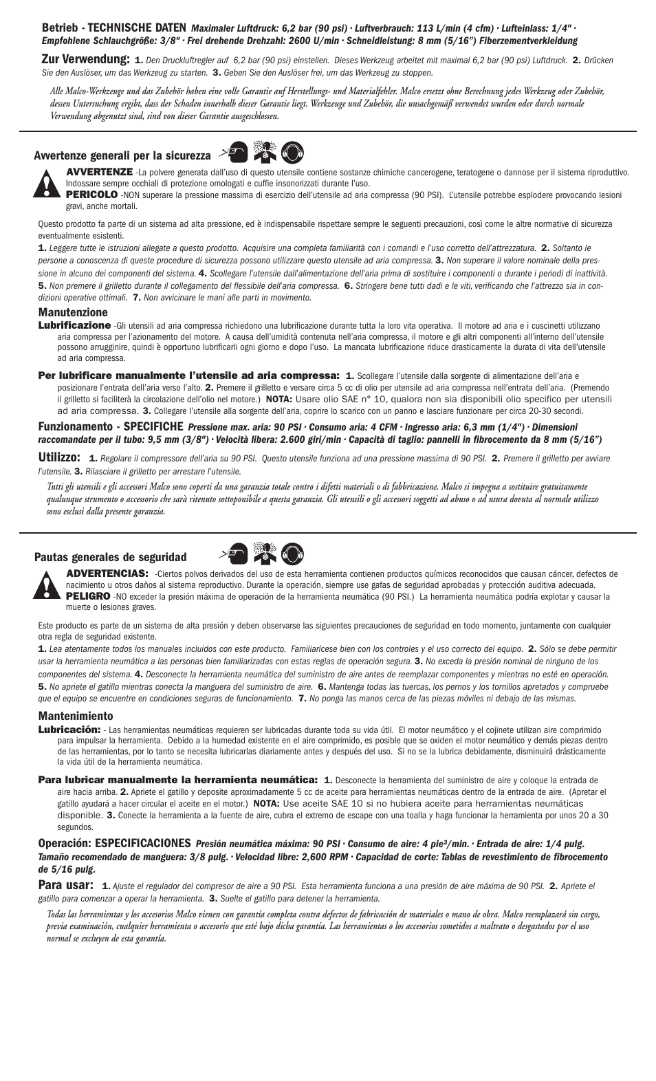 Utilizzo, Zur verwendung, Para usar | Malco TSF1A TurboShear - Fiber Cement Siding User Manual | Page 2 / 2