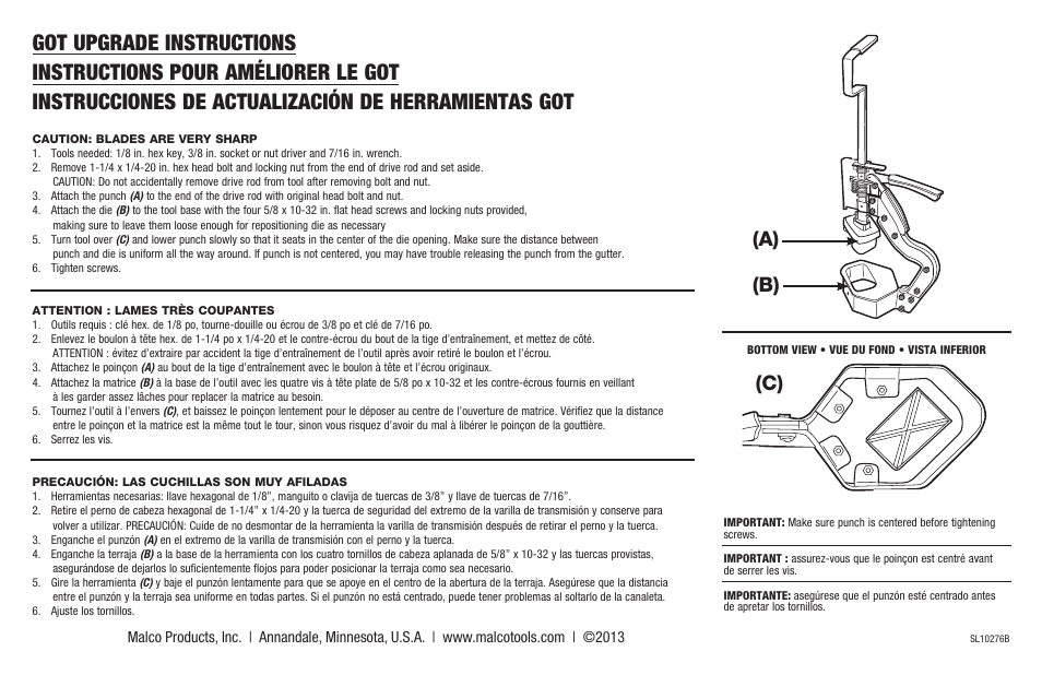 Malco Gutter Outlet Punches GOT upgrade User Manual | 1 page
