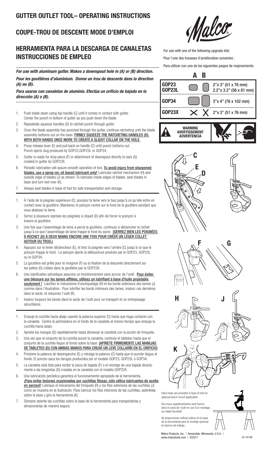 Malco Gutter Outlet Punches GOT User Manual | 1 page