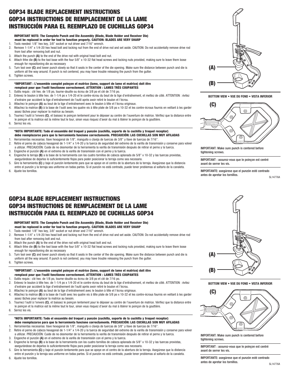 Malco Gutter Outlet Punches GOP34RB User Manual | 1 page