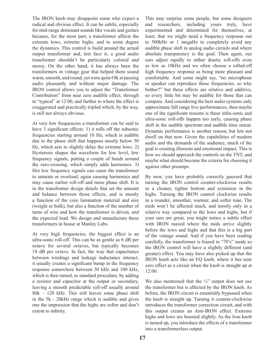 Manley TNT MICROPHONE PREAMPLIFIER User Manual | Page 17 / 26