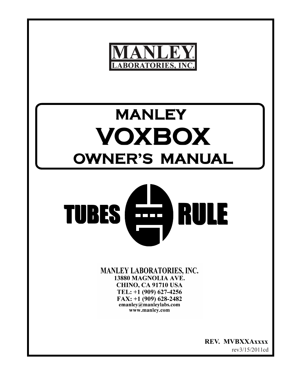 Manley VOXBOX - MVBXA 4/2003 User Manual | 26 pages