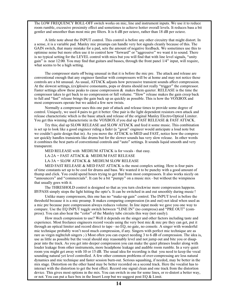 Manley VOXBOX - MVBXA 4/2003 User Manual | Page 14 / 26