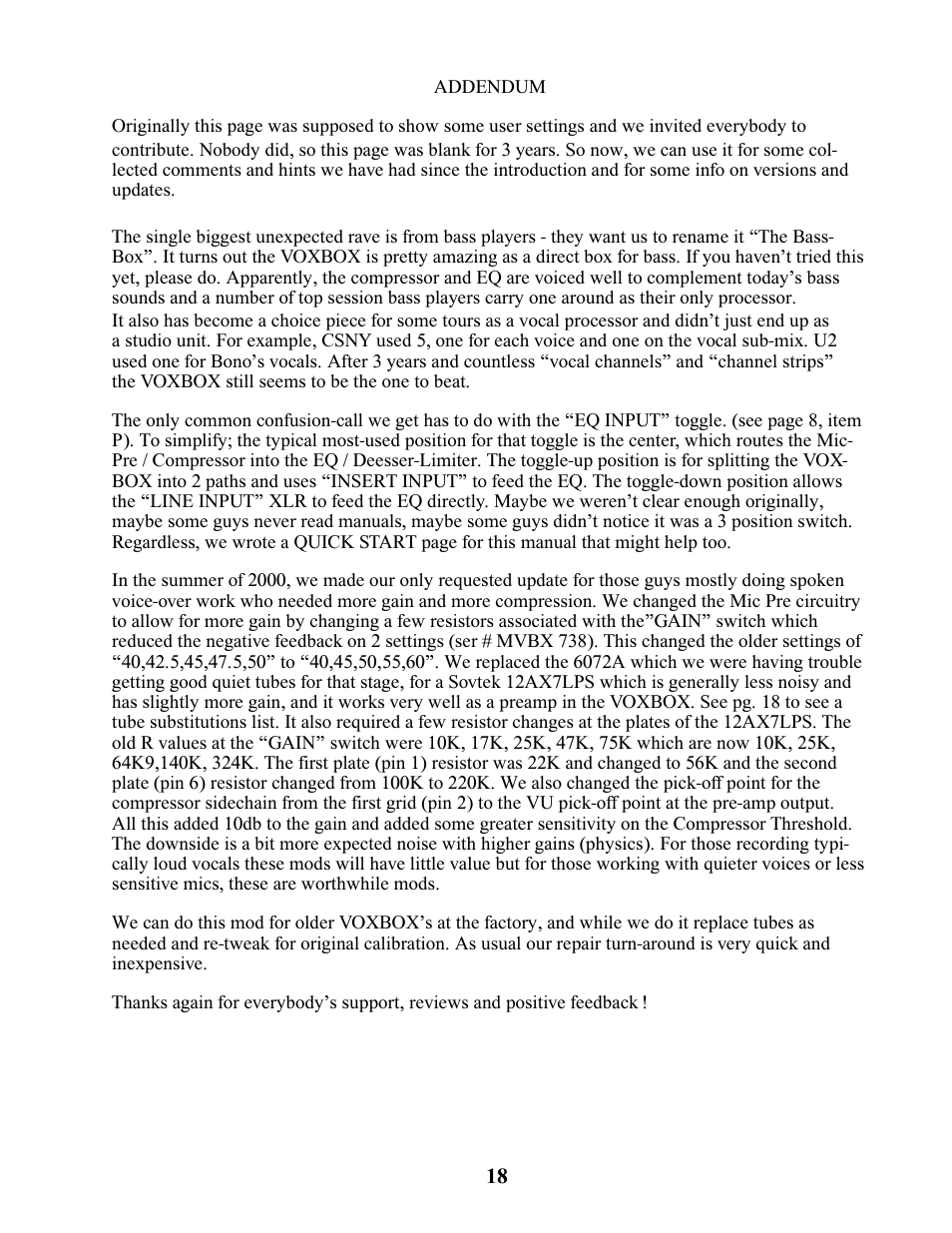 Manley VOXBOX - MVBXA 4/2003 User Manual | Page 18 / 26