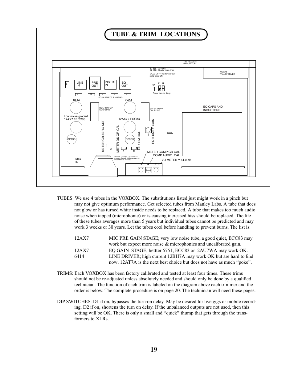 Tube & trim locations | Manley VOXBOX - MVBXA 4/2003 User Manual | Page 19 / 26
