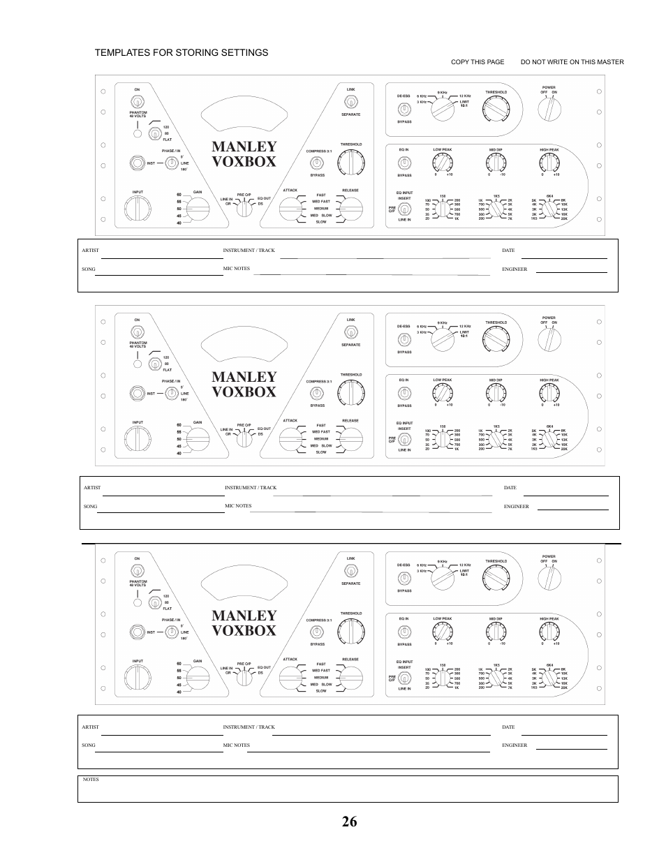 Templates for storing settings | Manley VOXBOX - MVBXA 4/2003 User Manual | Page 26 / 26