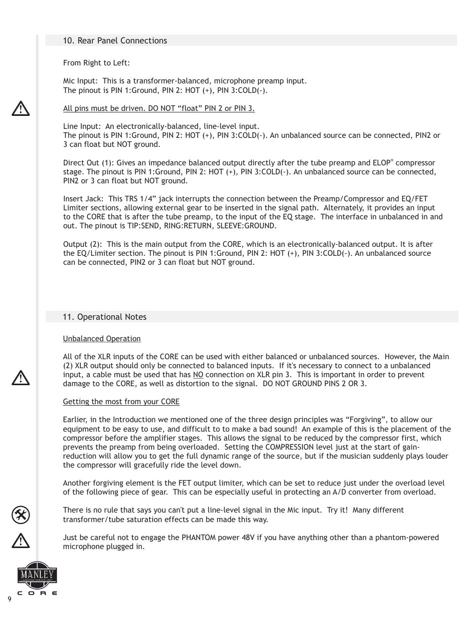 Manley СORE REFERENCE CHANNEL STRIP - MCORE001-025 4/2014 - 5/2014 User Manual | Page 10 / 15