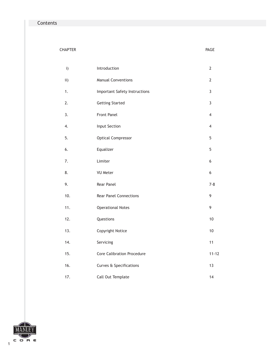 Manley СORE REFERENCE CHANNEL STRIP - MCORE001-025 4/2014 - 5/2014 User Manual | Page 2 / 15