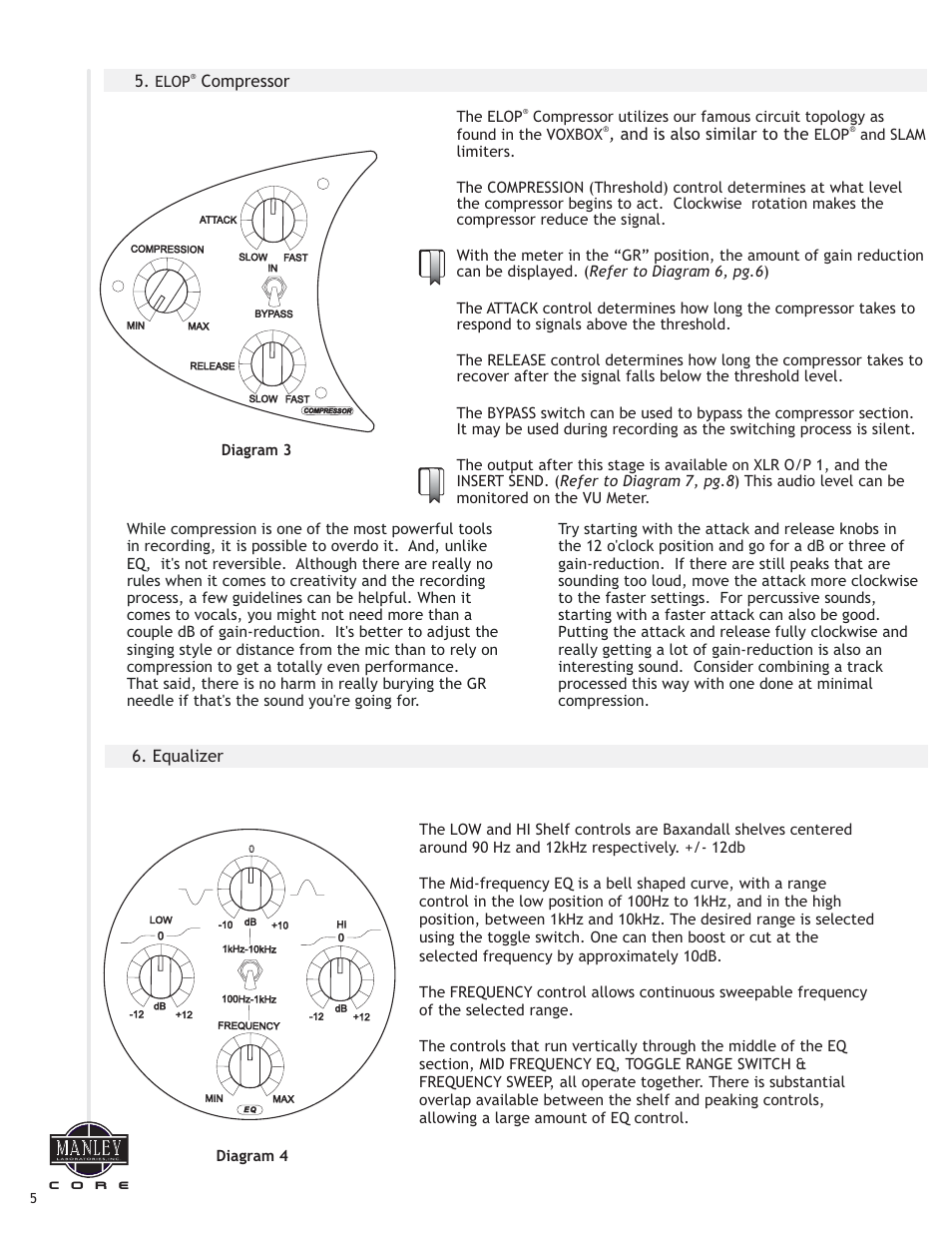 And is also similar to the, Compressor, Equalizer | Manley СORE REFERENCE CHANNEL STRIP - MCORE001-025 4/2014 - 5/2014 User Manual | Page 6 / 15