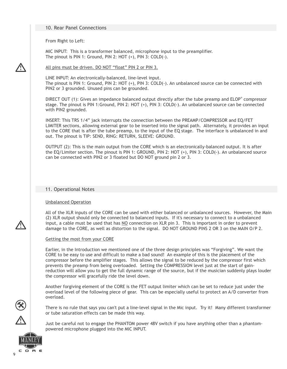 Manley СORE REFERENCE CHANNEL STRIP - MCORE026 and up 7/2014 User Manual | Page 10 / 16
