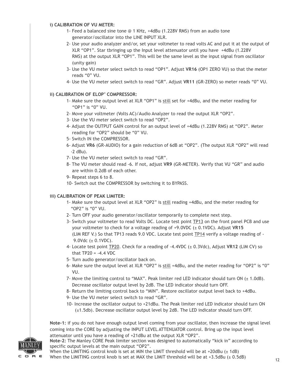 Manley СORE REFERENCE CHANNEL STRIP - MCORE026 and up 7/2014 User Manual | Page 13 / 16