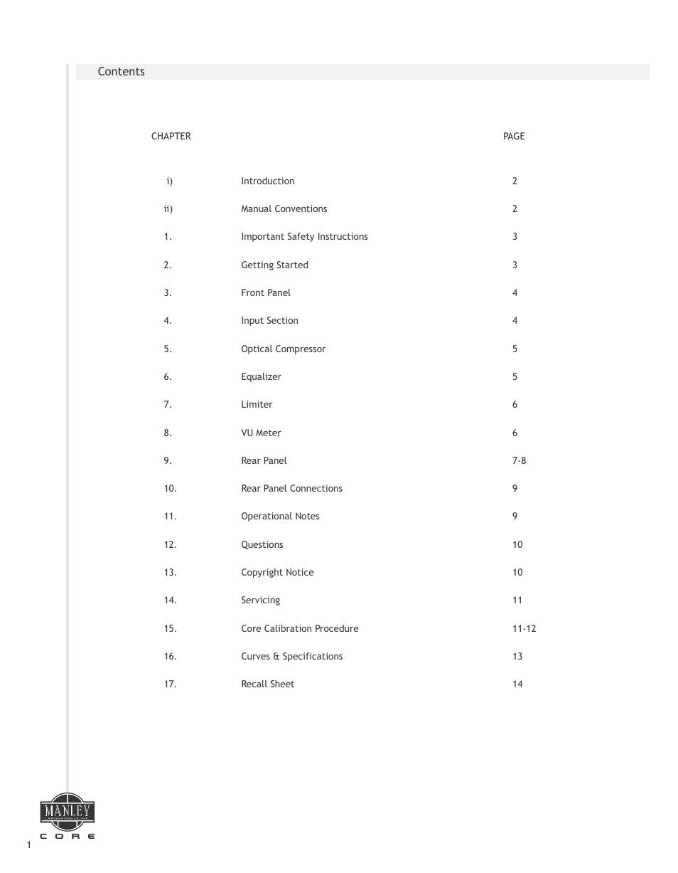 Manley СORE REFERENCE CHANNEL STRIP - MCORE026 and up 7/2014 User Manual | Page 2 / 16
